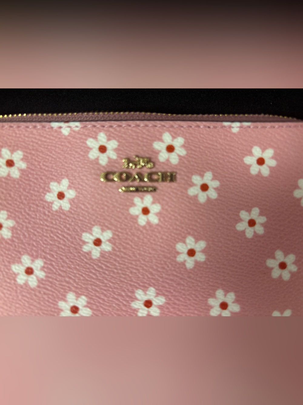 Coach Pink Floral Daisy Wristlet with Gold Logo